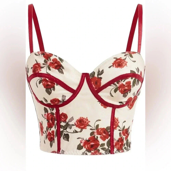 Tops - Linen Flower Print Spaghetti Strap Cami top Tank Red.  New. Size L